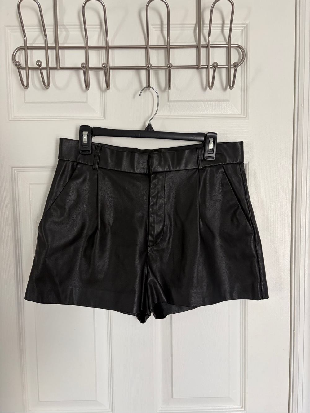 Zara Black High-Waist Faux Leather Shorts
